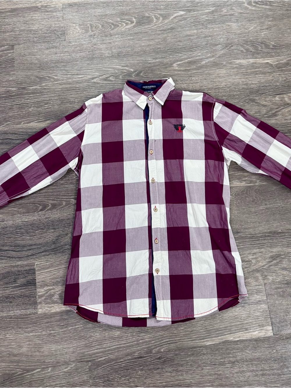 Fredd Marshall Plaid Button Down Shirt Mens L+ Burgundy Check Cotton